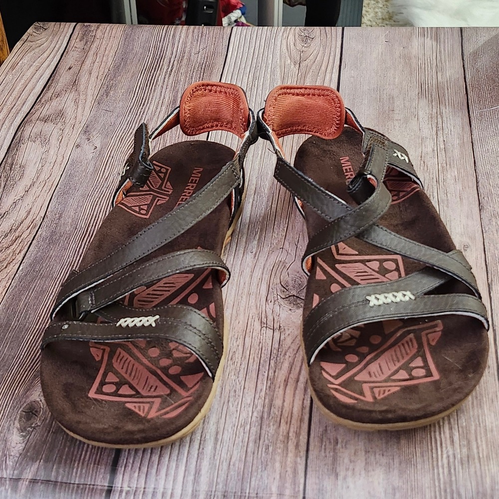 Merrell Espresso Red Leather Strappy Performance Sandals J001230 Womens 7 - Picture 8 of 10